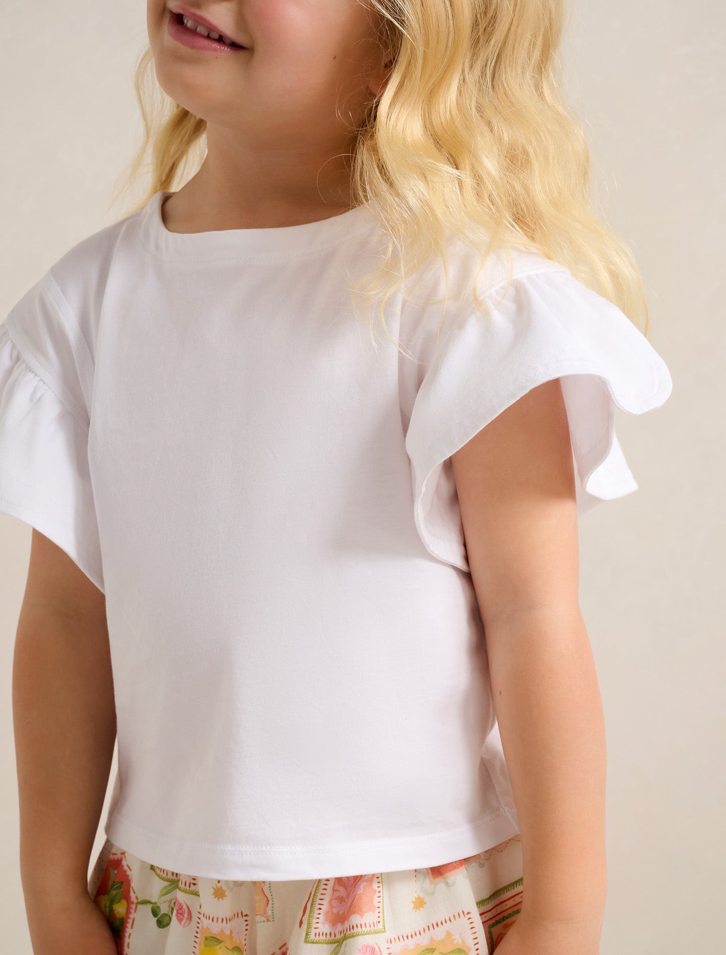 Milla Girls Flutter Sleeve Top White Cloud
