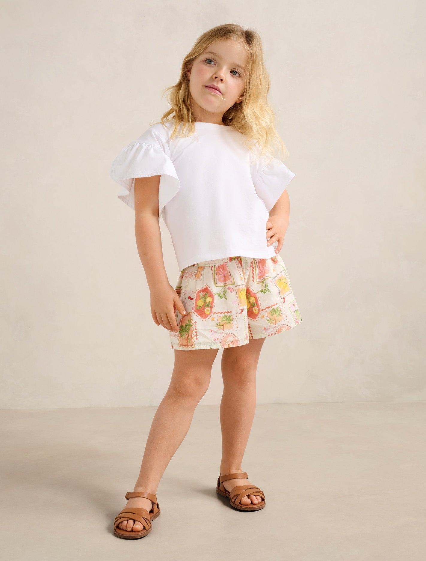 Milla Girls Flutter Sleeve Top White Cloud