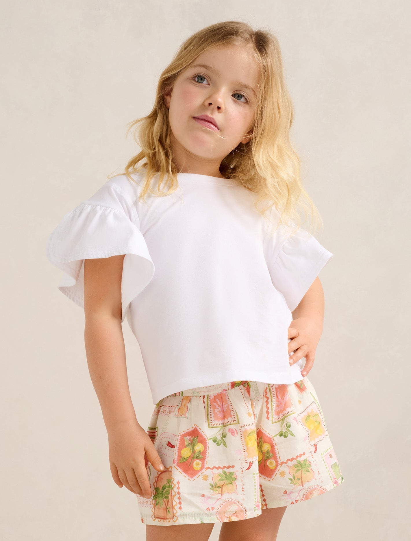 Milla Girls Flutter Sleeve Top White Cloud
