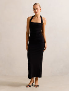 Georgie Halter Ruched Bodycon Dress Black