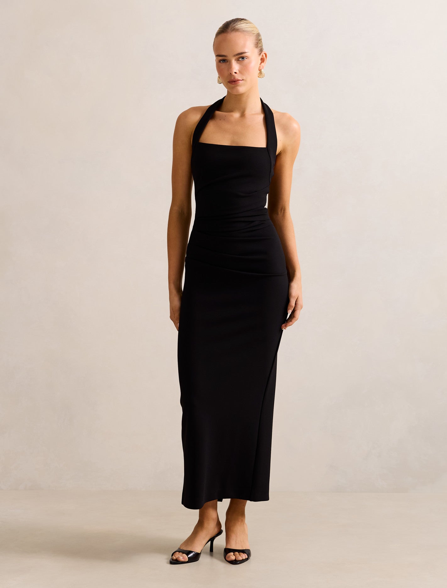 Georgie Halter Ruched Bodycon Dress Black