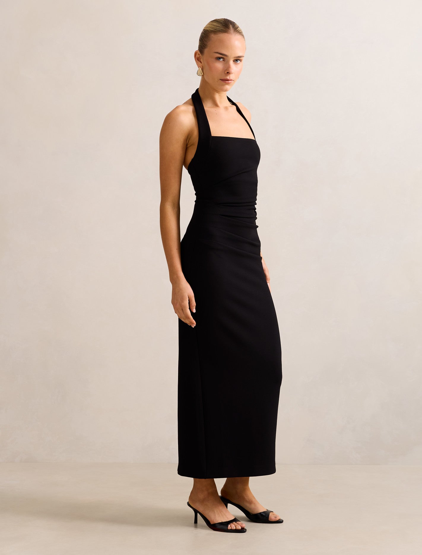 Georgie Halter Ruched Bodycon Dress Black