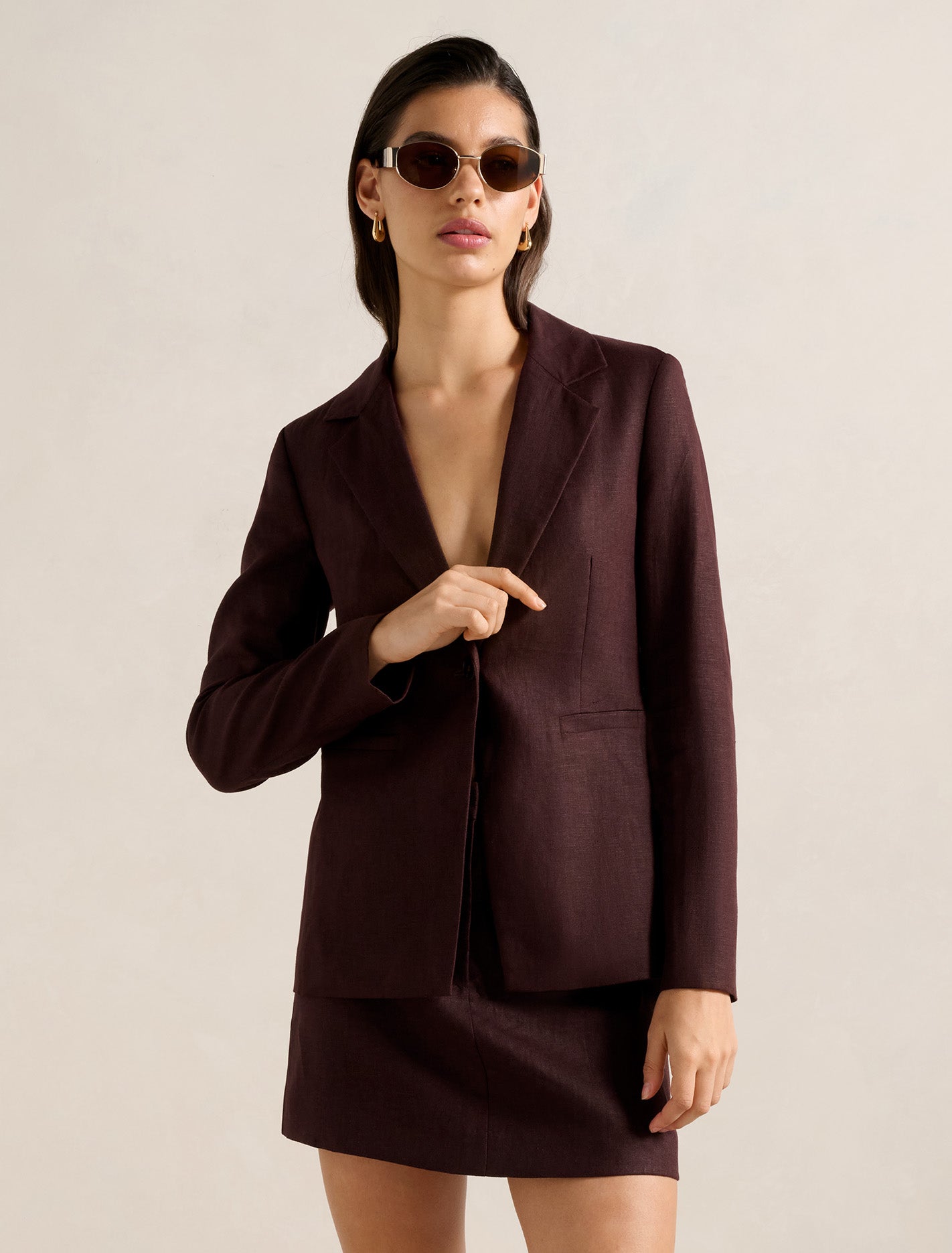 Lucy Linen Blazer Dark Chocolate