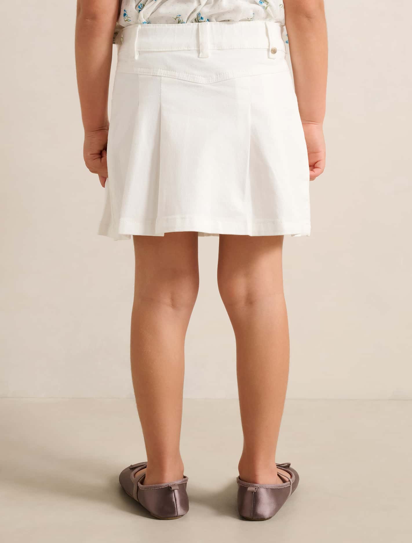 Davina Pleated Girls Denim Skirt White Cloud