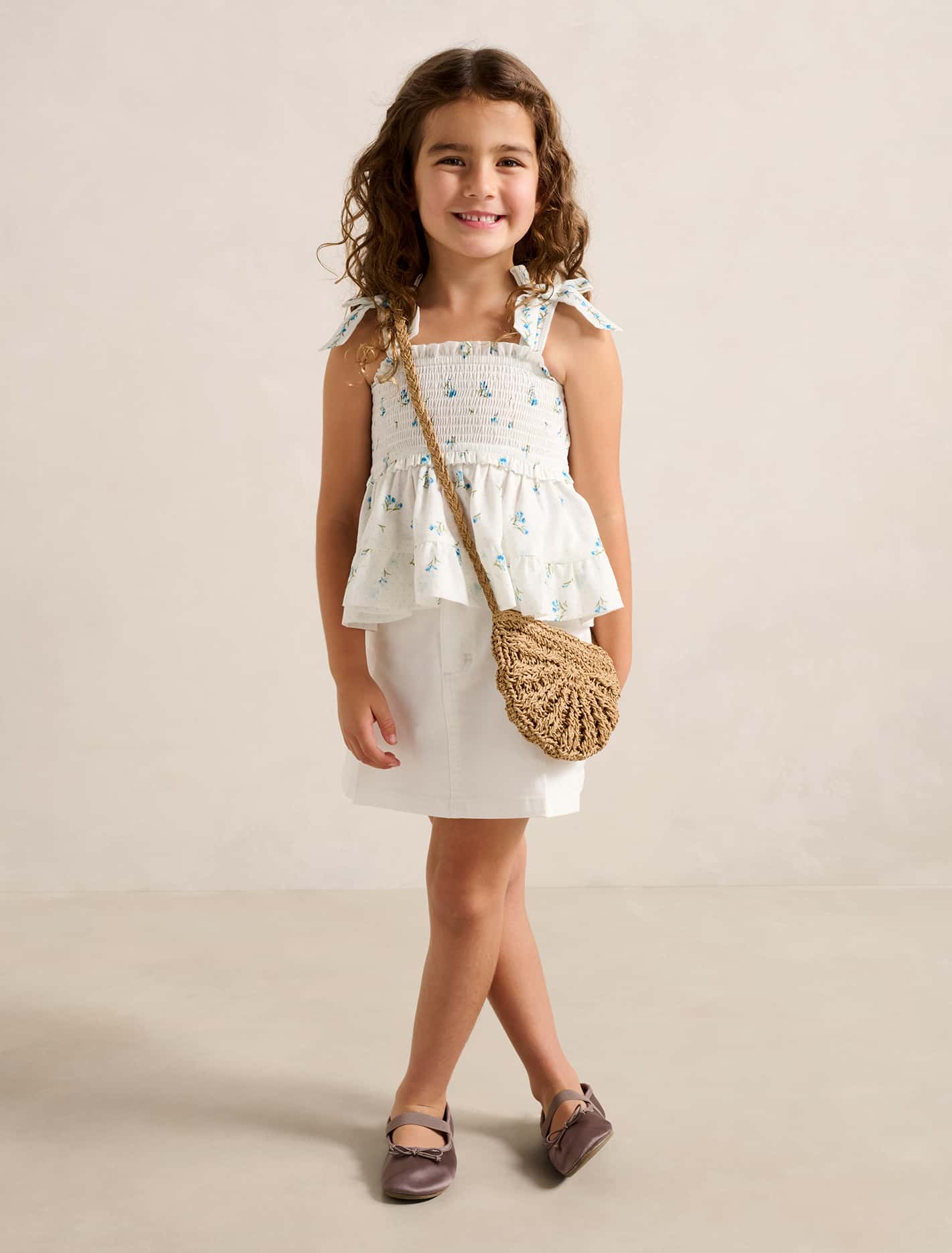 Davina Pleated Girls Denim Skirt White Cloud