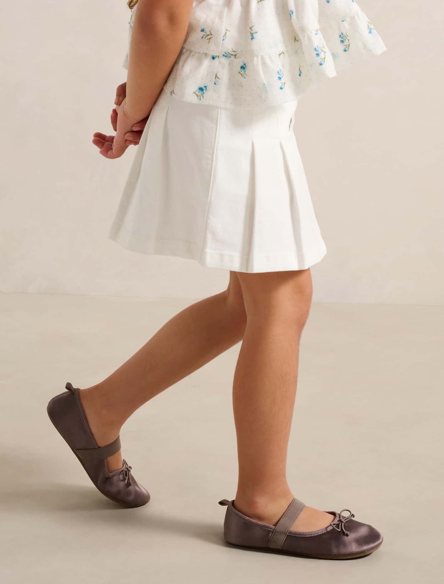 Davina Pleated Girls Denim Skirt White Cloud
