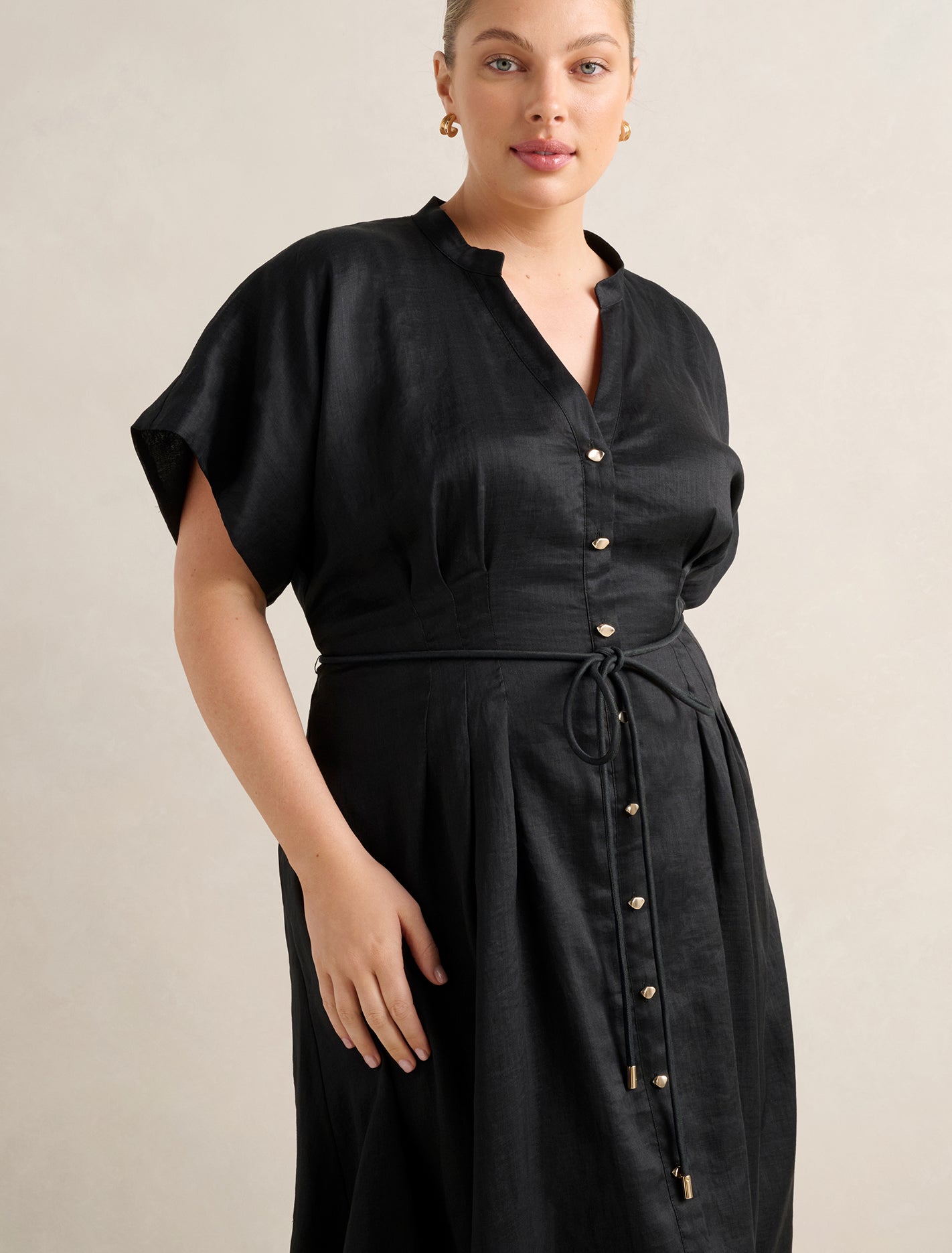 Jemma Curve Shirt Midi Dress Black