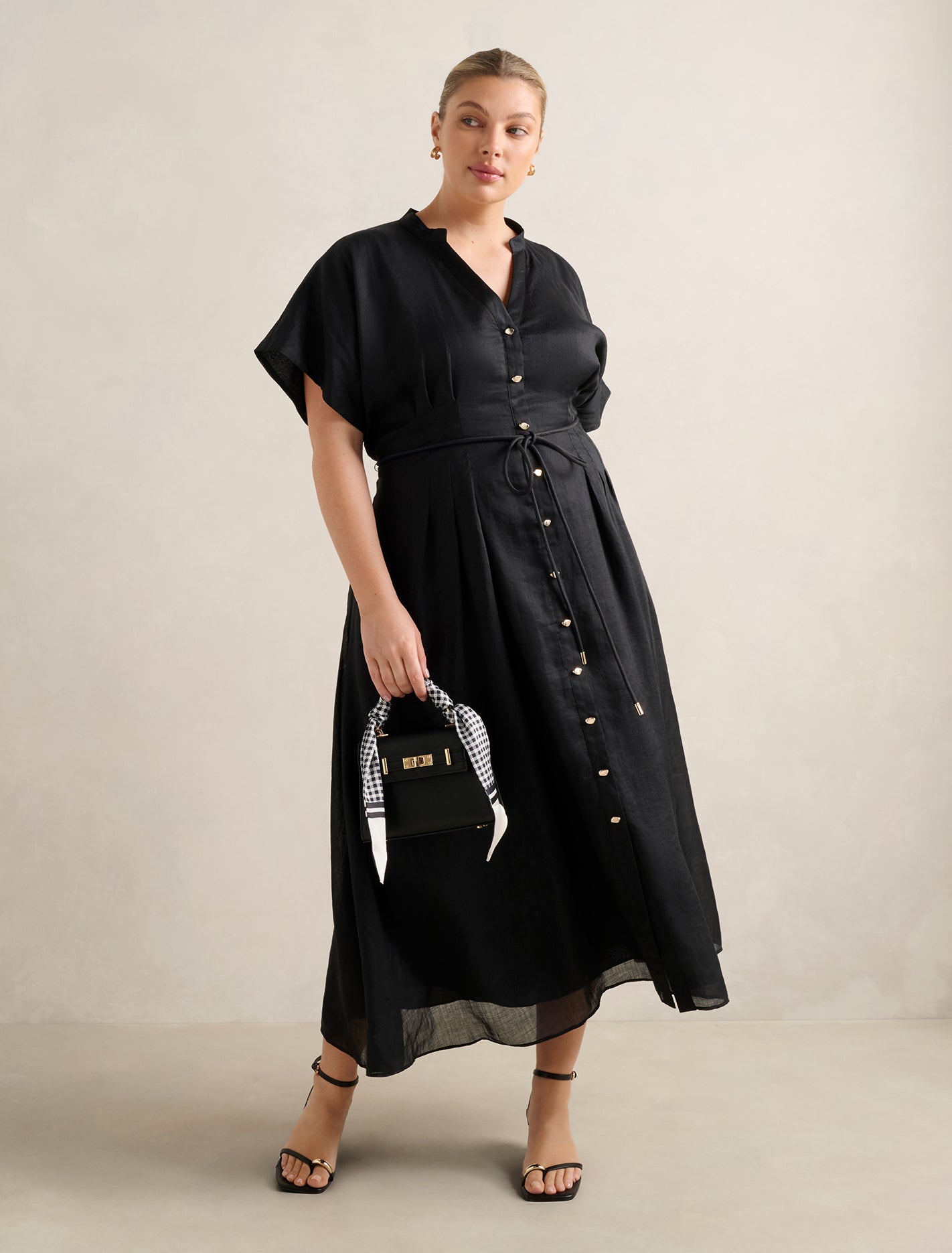 Jemma Curve Shirt Midi Dress Black