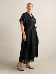 Jemma Curve Shirt Midi Dress Black