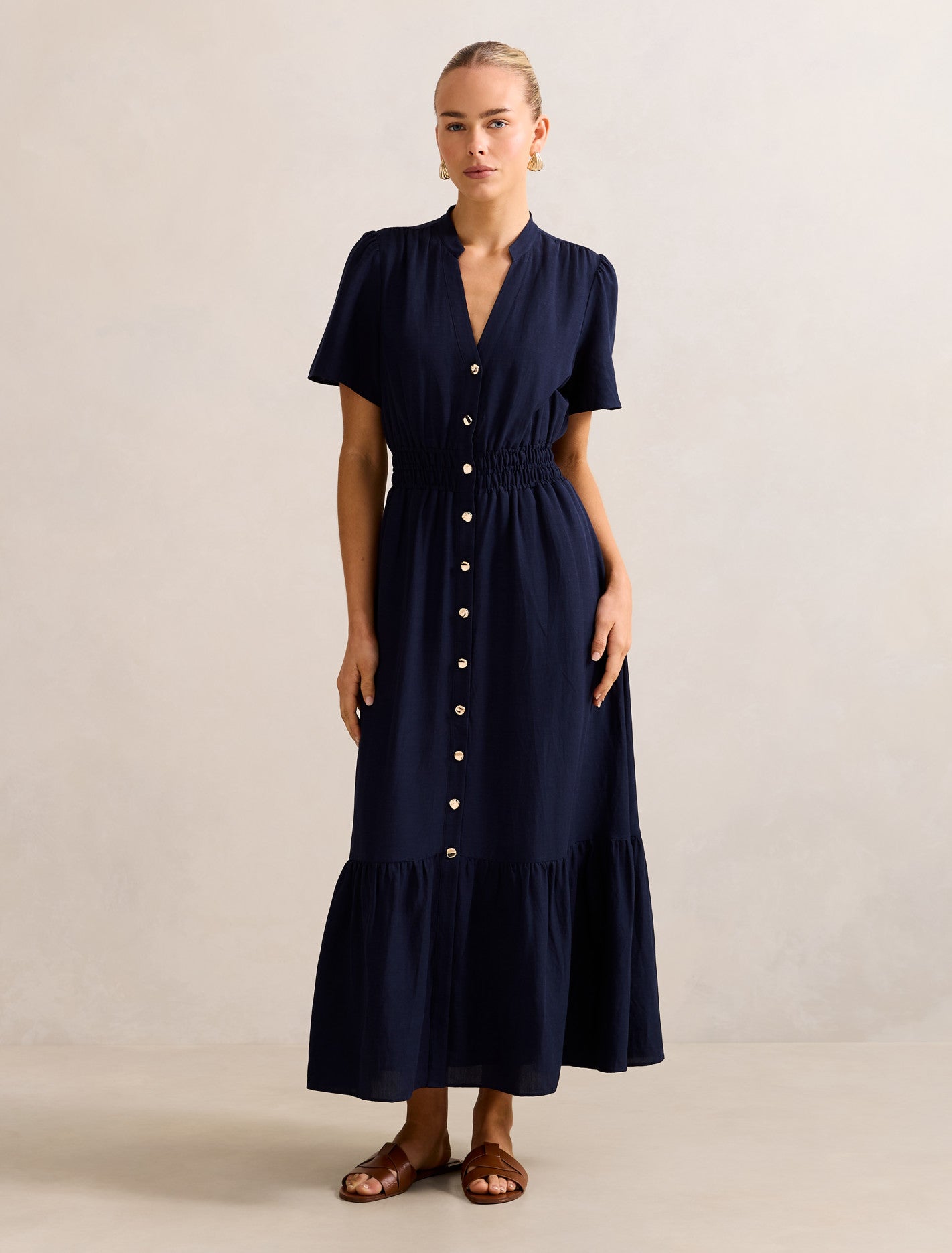 Eleanor Button Down Midi Navy Sails