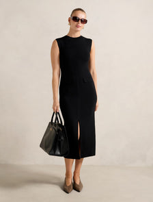 Chloe Extended Shoulder Knit Midi Dress Black
