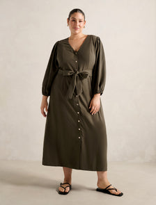 Harmonia Curve Button Midi Khaki