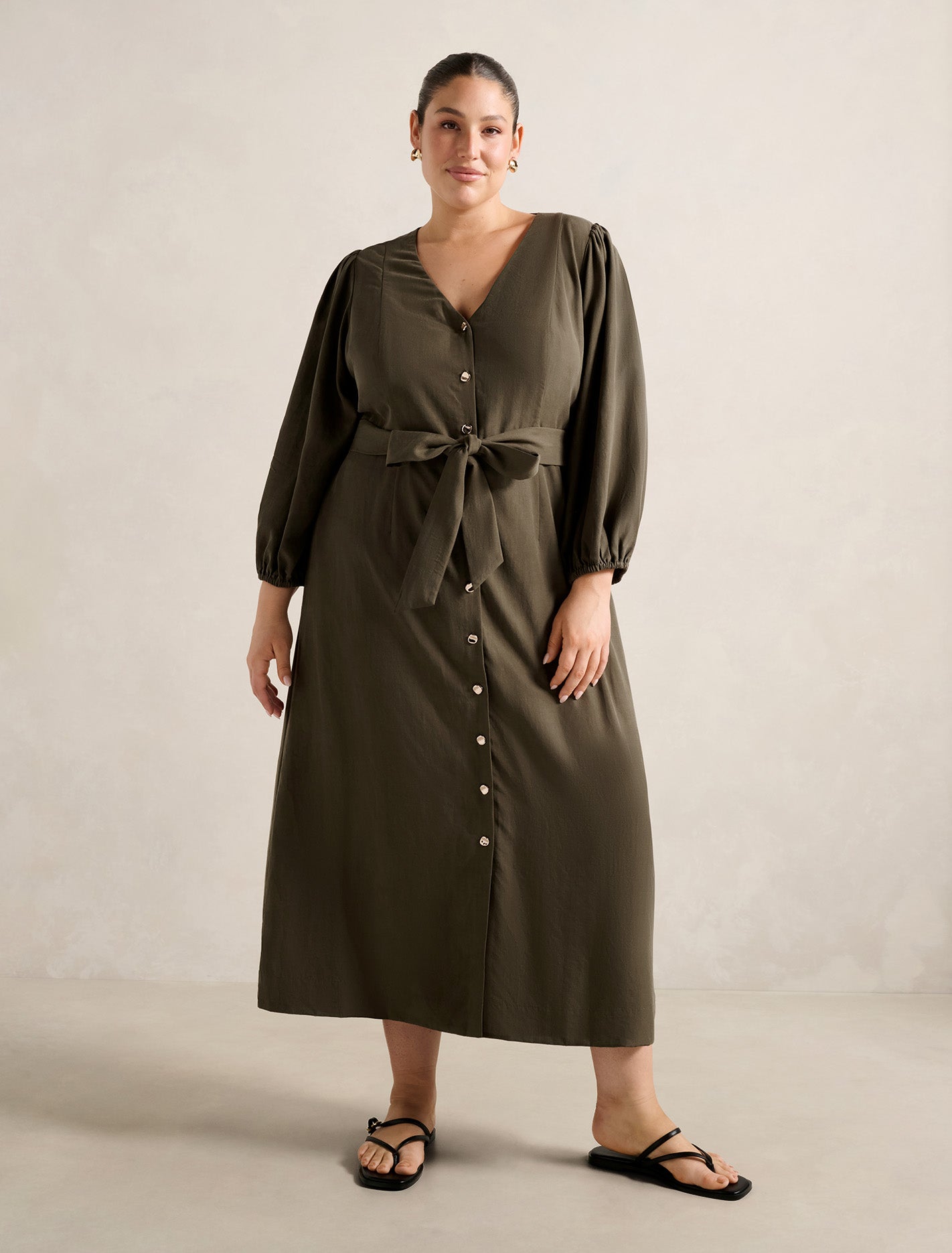 Harmonia Curve Button Midi Khaki