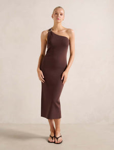 Monroe Asymmetric Knit Dress Chocolate