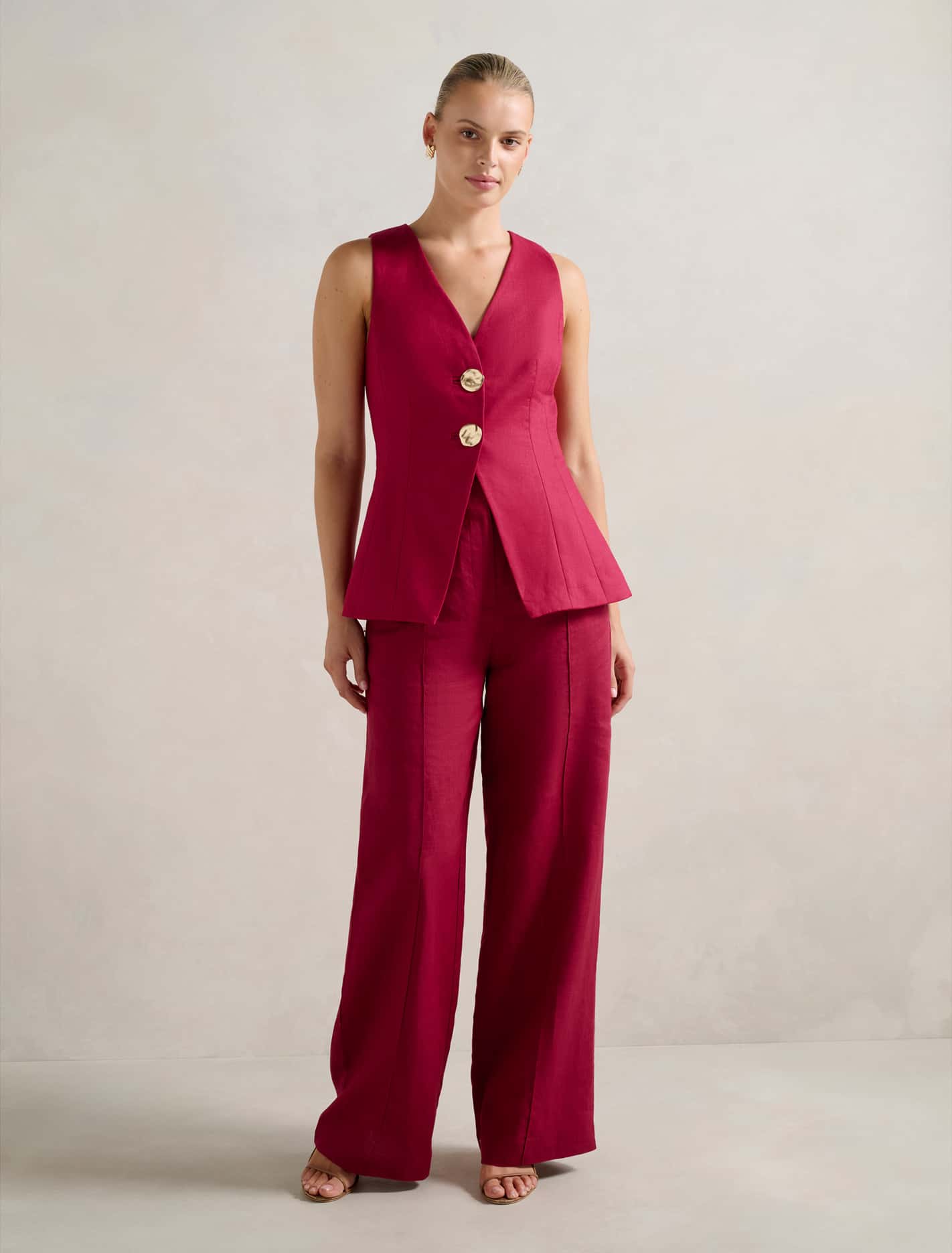 Winnie Longline Waistcoat Rio Red Co-ord