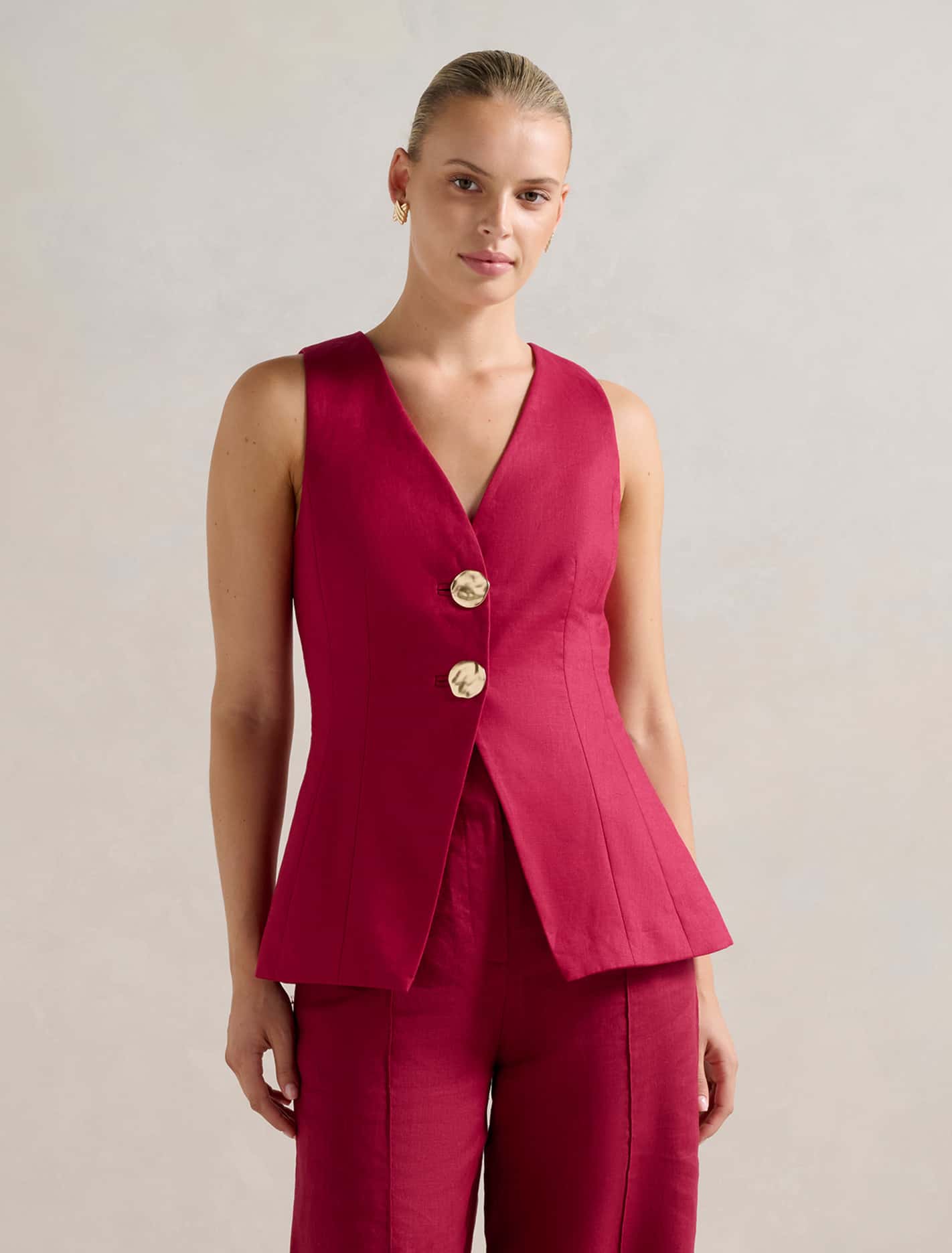 Winnie Longline Waistcoat Rio Red Co-ord