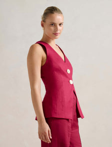 Winnie Longline Waistcoat Rio Red Co-ord