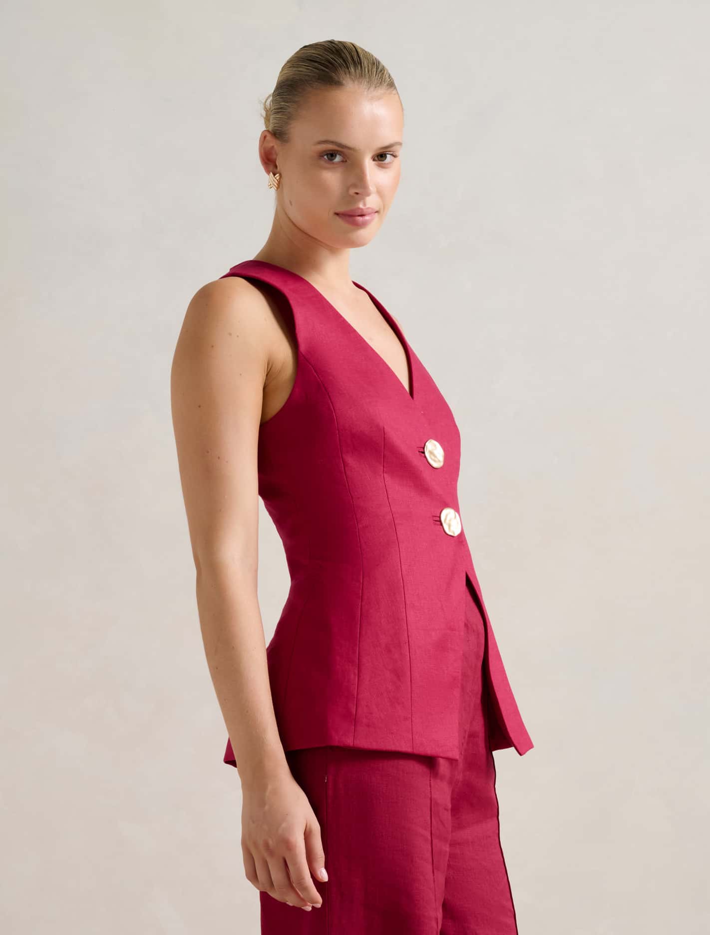 Winnie Longline Waistcoat Rio Red Co-ord