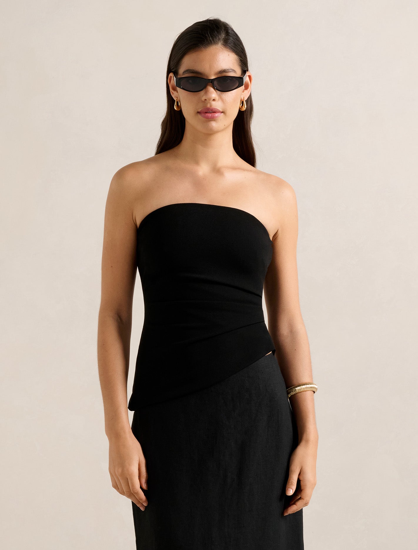 Pattie Asymmetric Bandeau Top Black