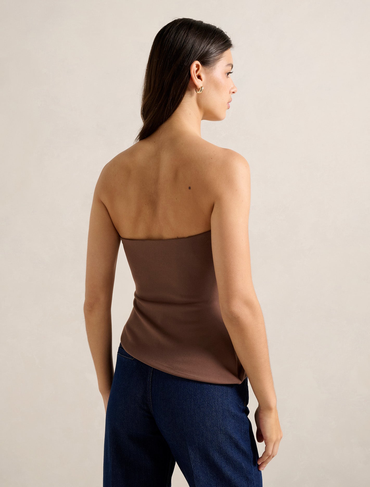 Pattie Asymmetric Bandeau Top Earth