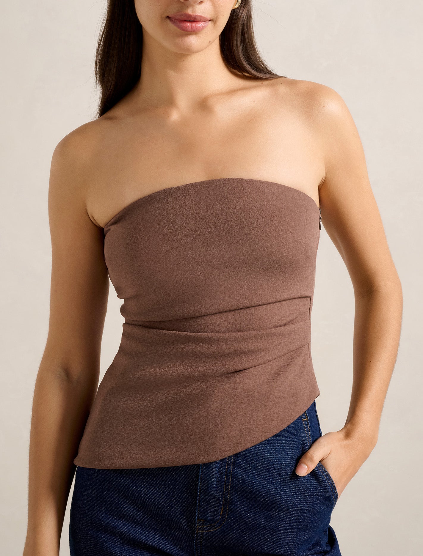 Pattie Asymmetric Bandeau Top Earth