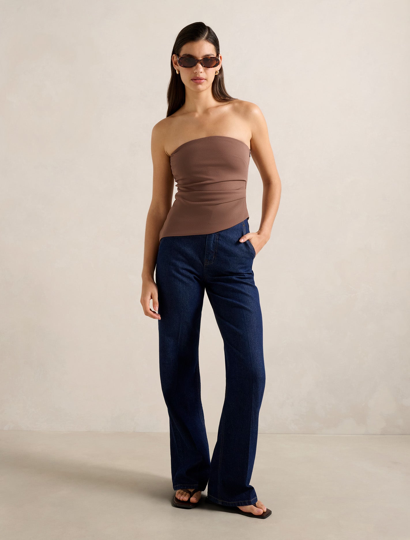 Pattie Asymmetric Bandeau Top Earth