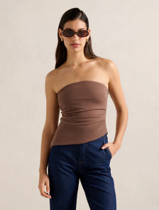 Pattie Asymmetric Bandeau Top Earth