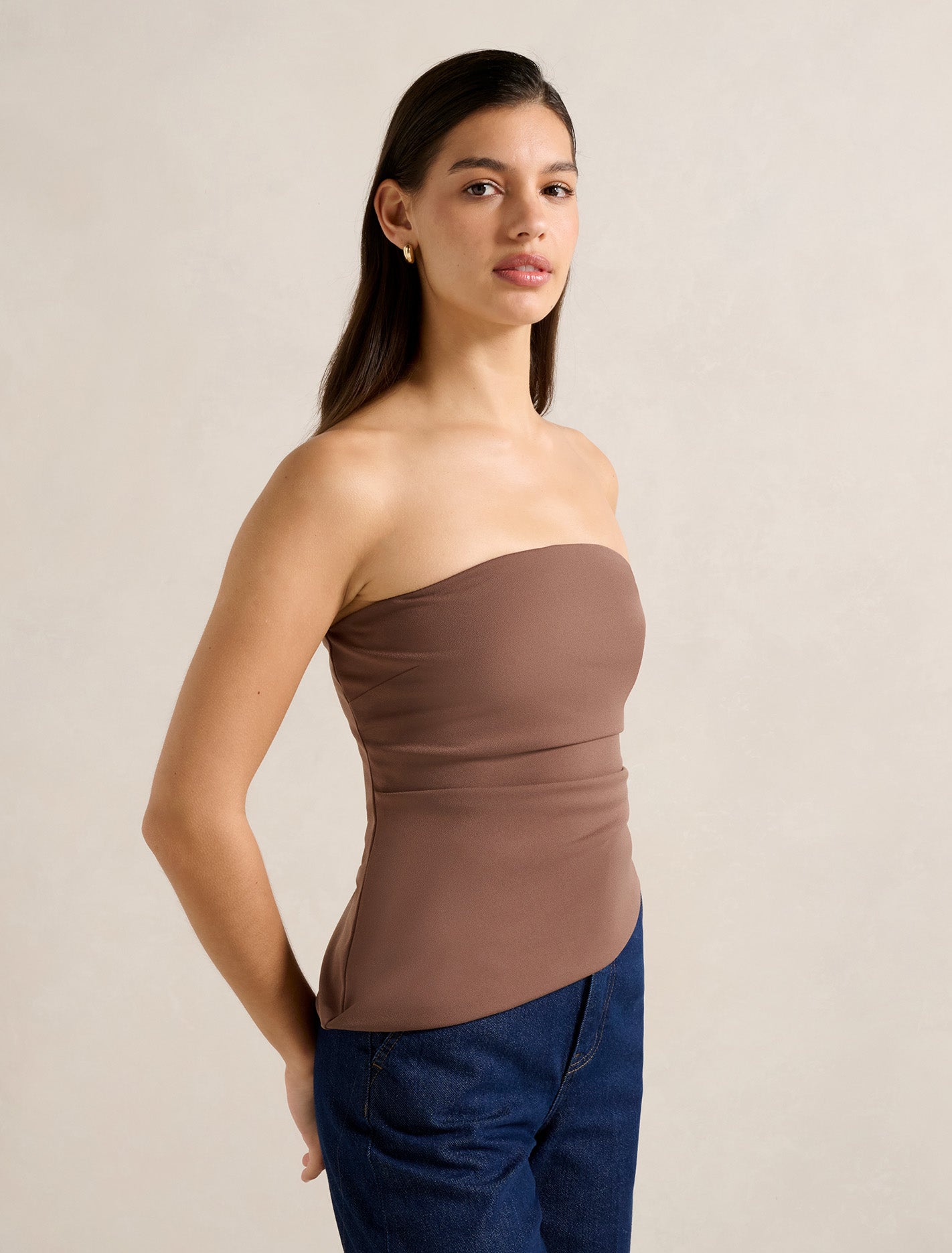 Pattie Asymmetric Bandeau Top Earth