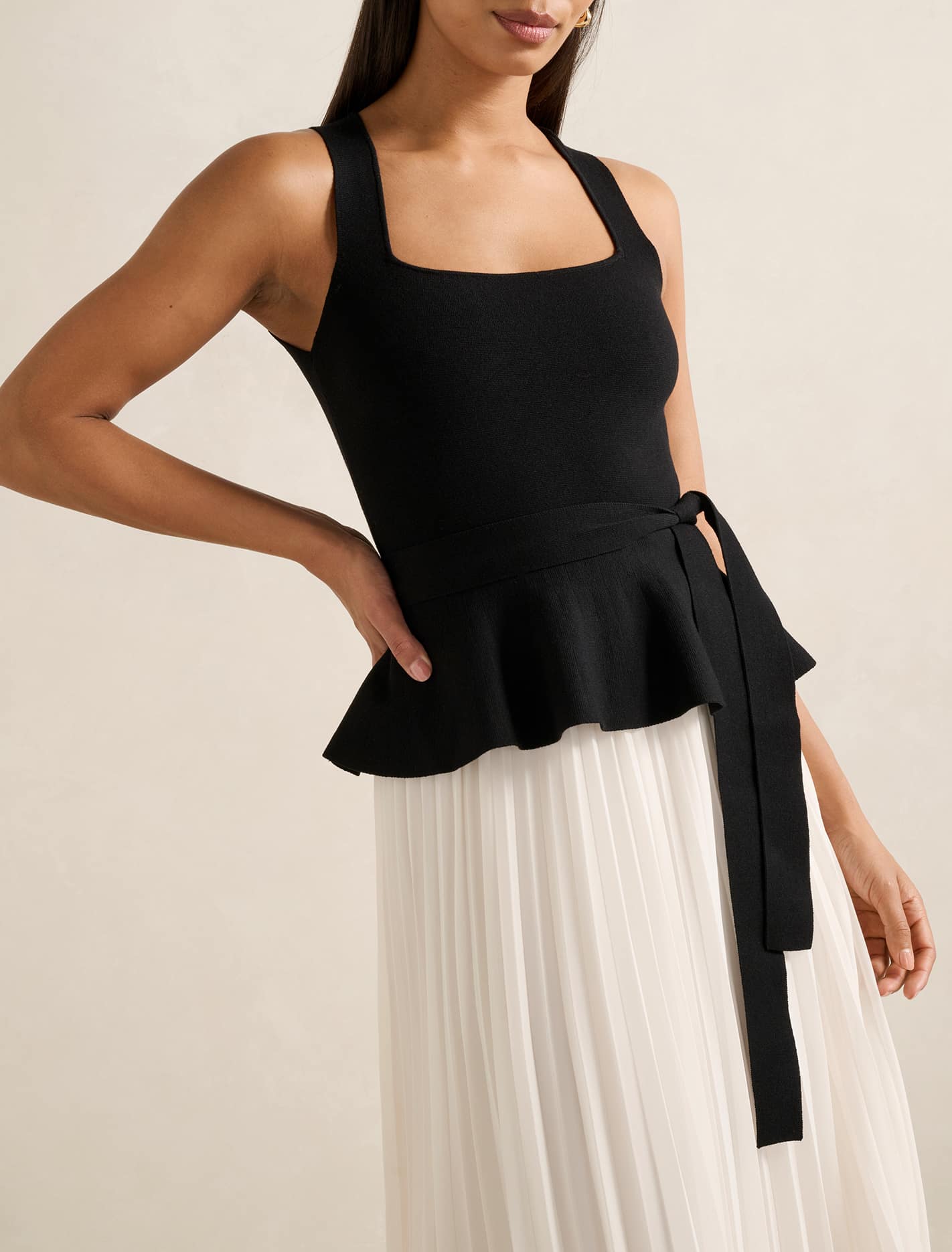 Peony Pleat Mixed Dress Mono