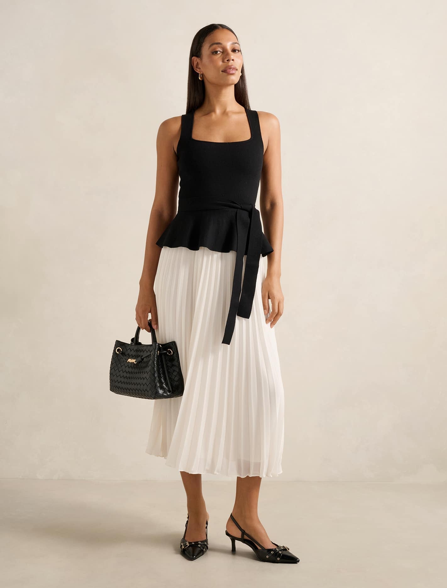 Peony Pleat Mixed Dress Mono