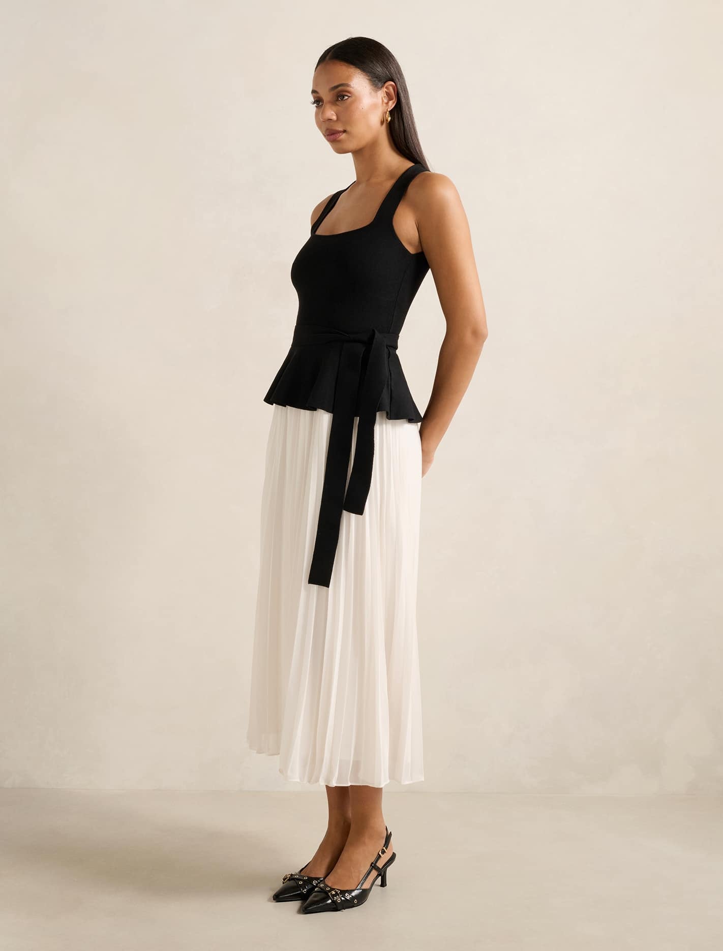 Peony Pleat Mixed Dress Mono