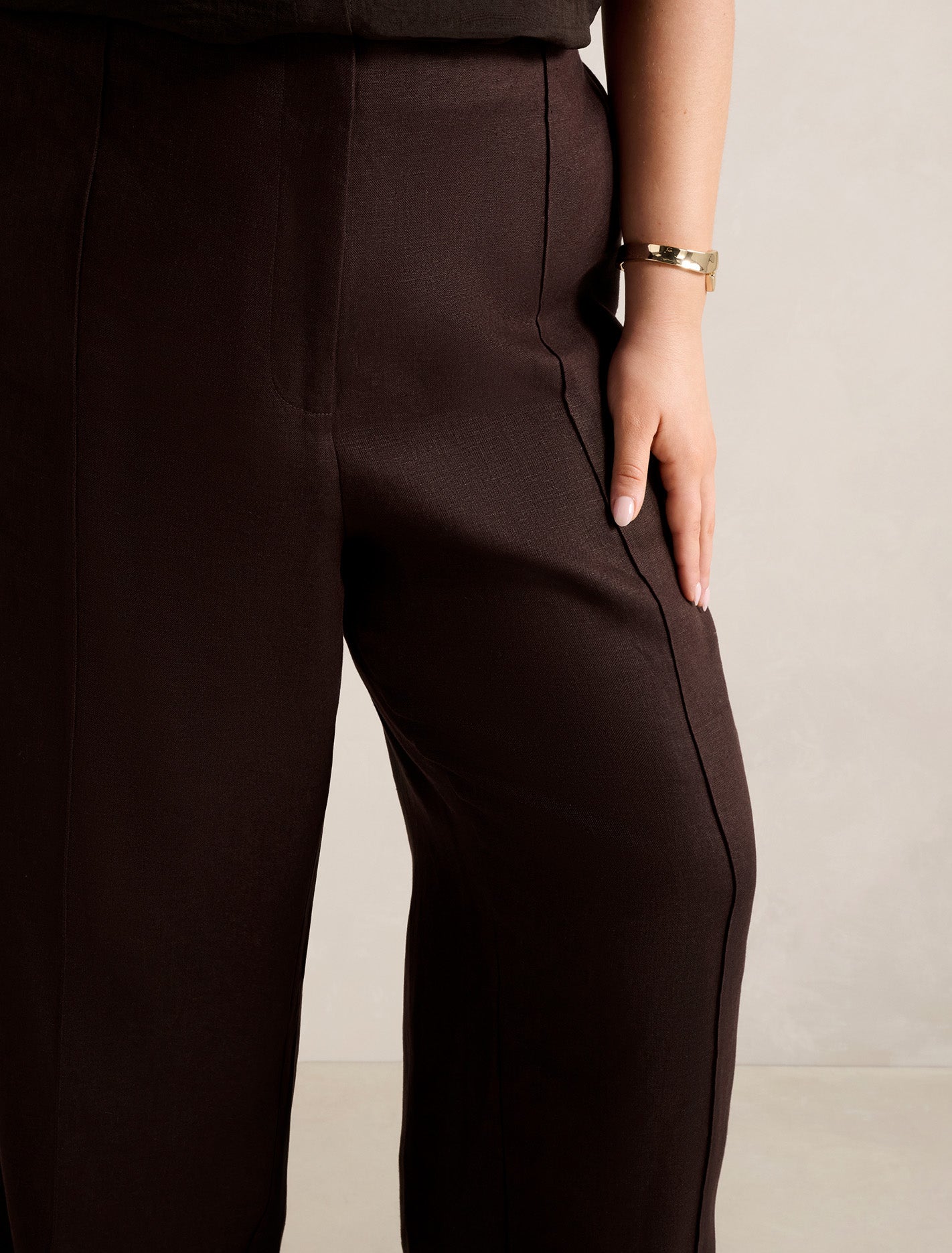 Posey Curve Linen Wide Leg Pants Dark Chocolate