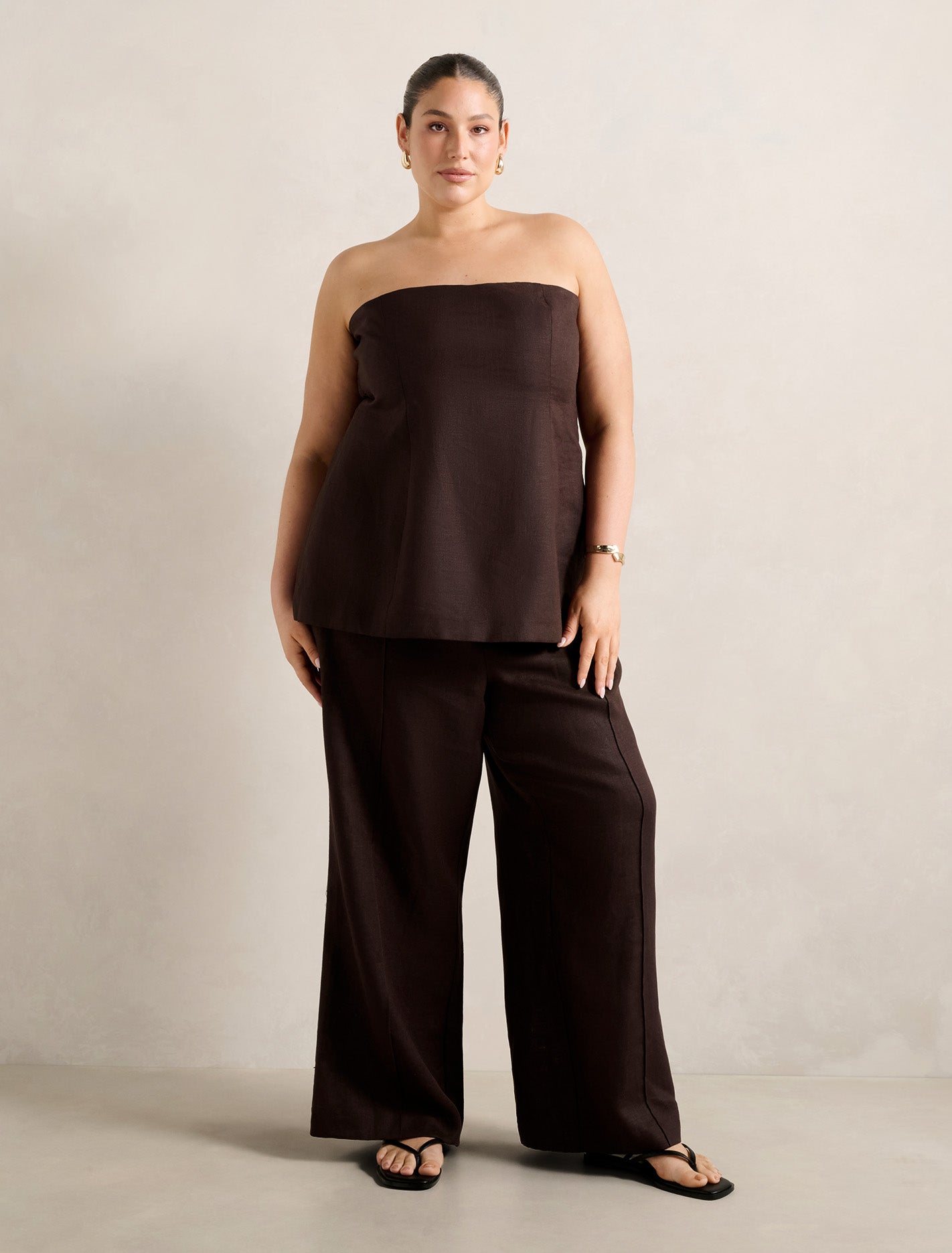 Posey Curve Linen Wide Leg Pants Dark Chocolate