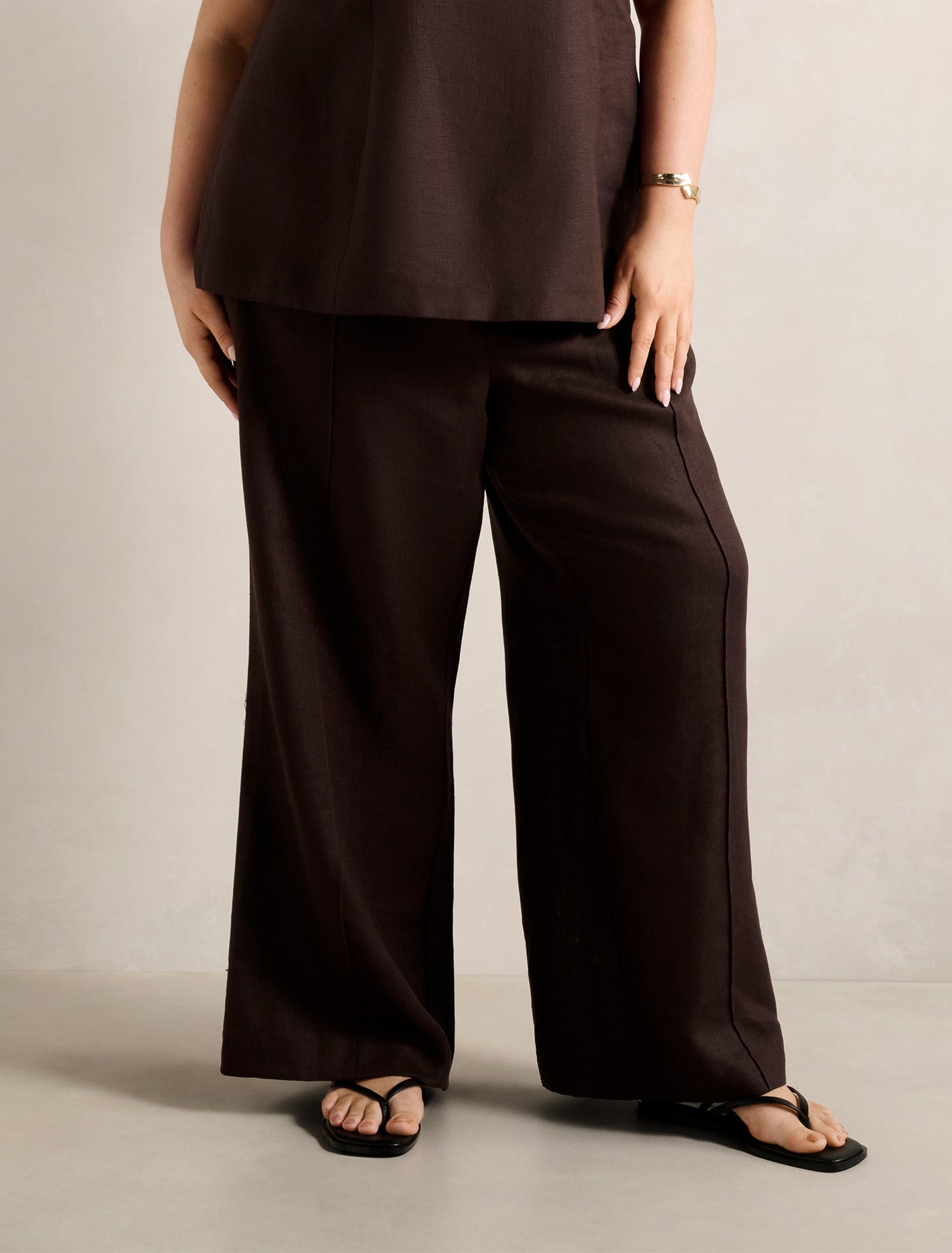 Posey Curve Linen Wide Leg Pants Dark Chocolate