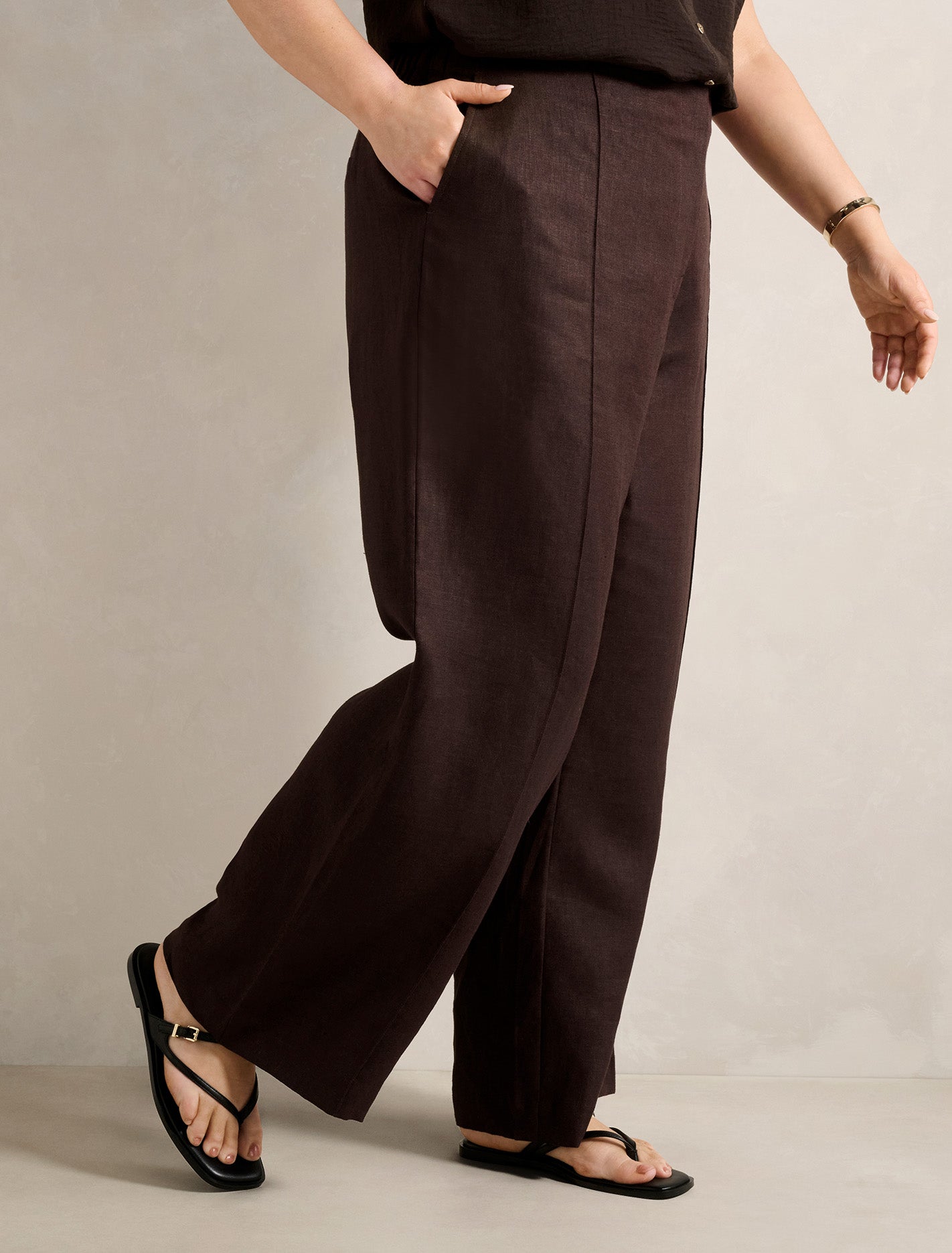 Posey Curve Linen Wide Leg Pants Dark Chocolate