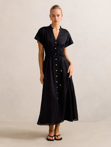 Jemma Shirt Midi Dress Black