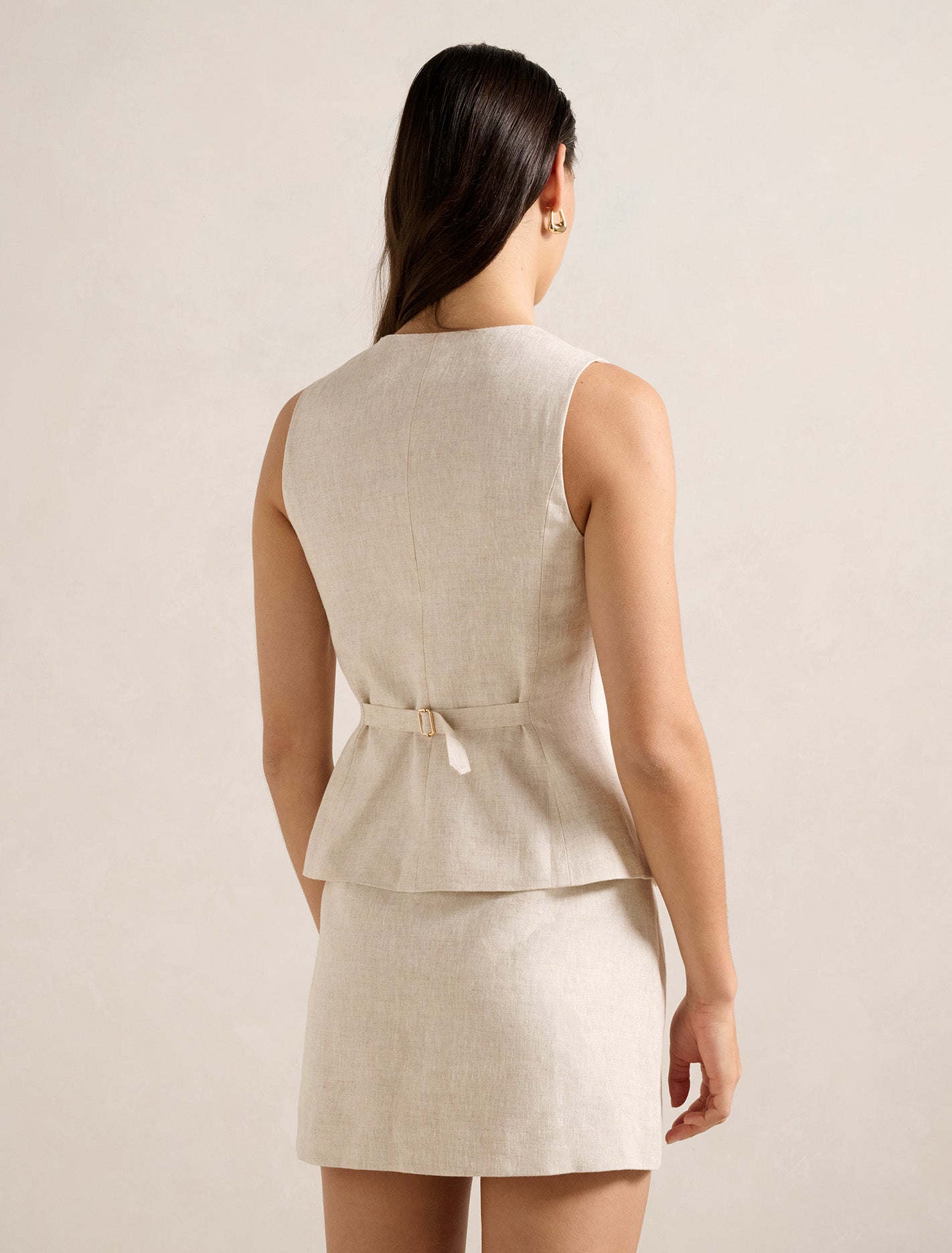 Carla Linen Waistcoat Neutral Set
