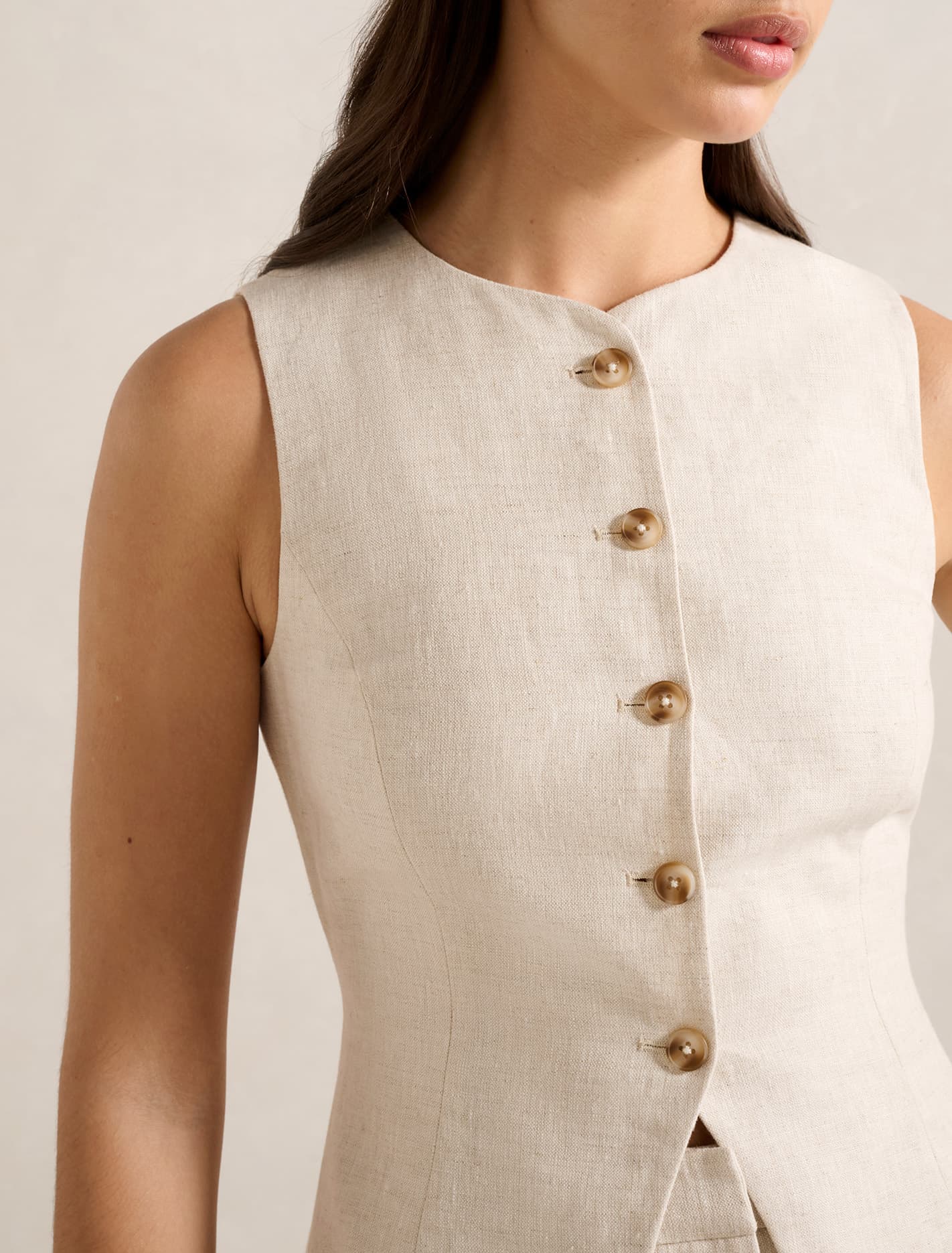 Carla Linen Waistcoat Neutral Set
