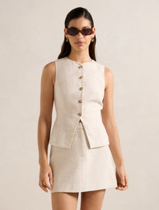 Carla Linen Waistcoat Neutral Set