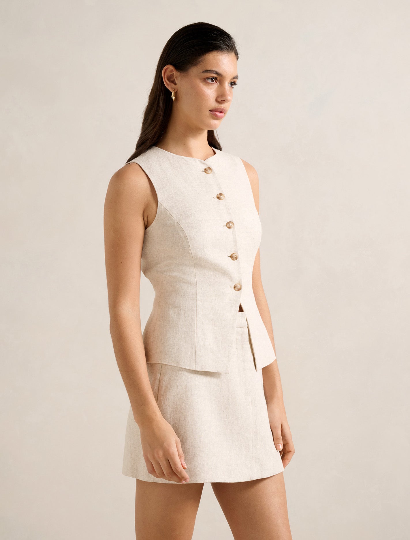 Carla Linen Waistcoat Neutral Set