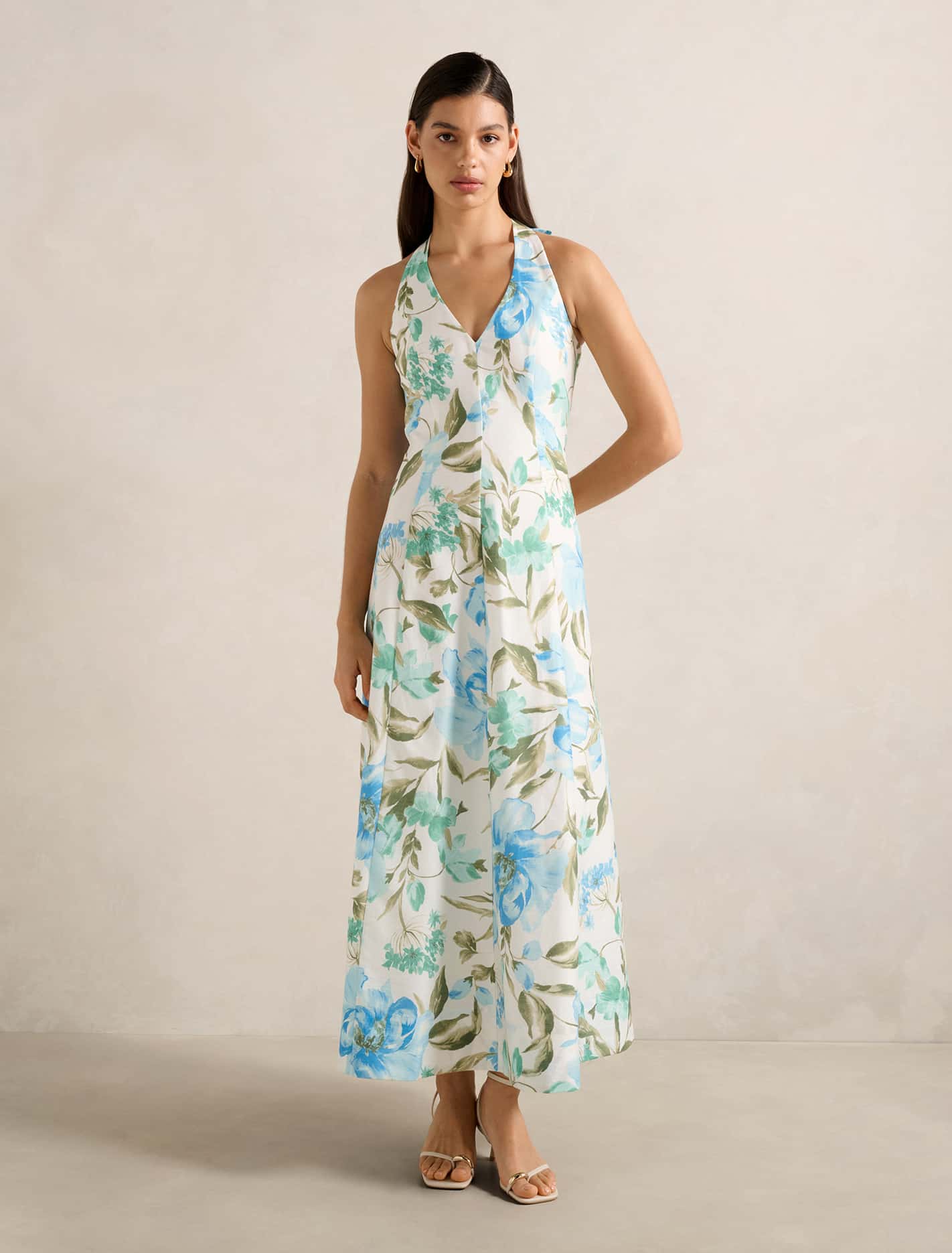 Sallie Halter Bow Midi Dress Blue Lyell Floral