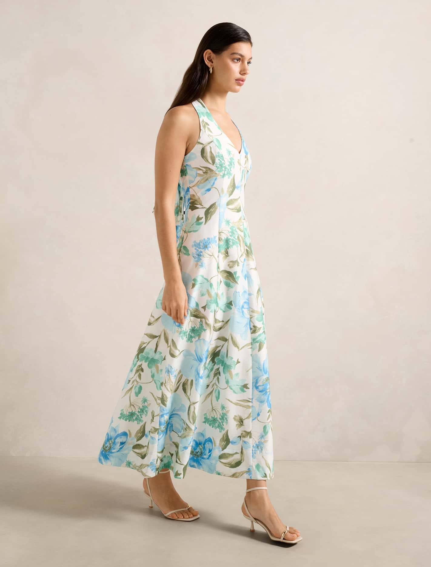Sallie Halter Bow Midi Dress Blue Lyell Floral