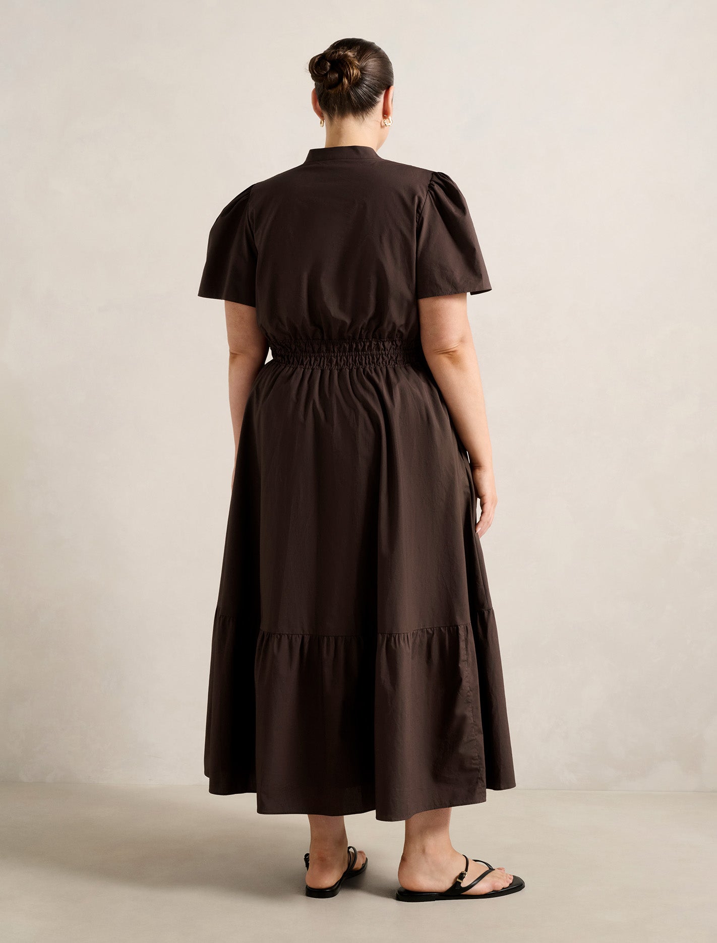 Eleanor Curve Button Down Midi Chocolate
