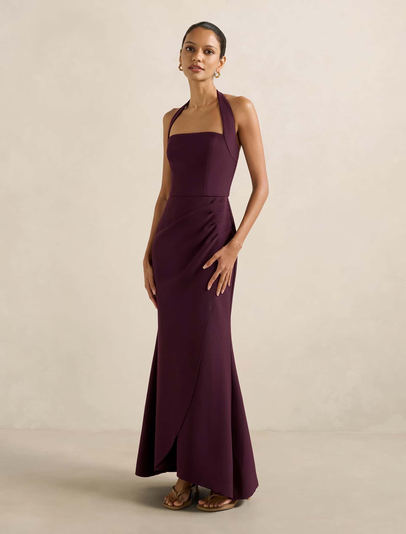 Willow Petite Halter-Wrap Maxi Dress Shiraz