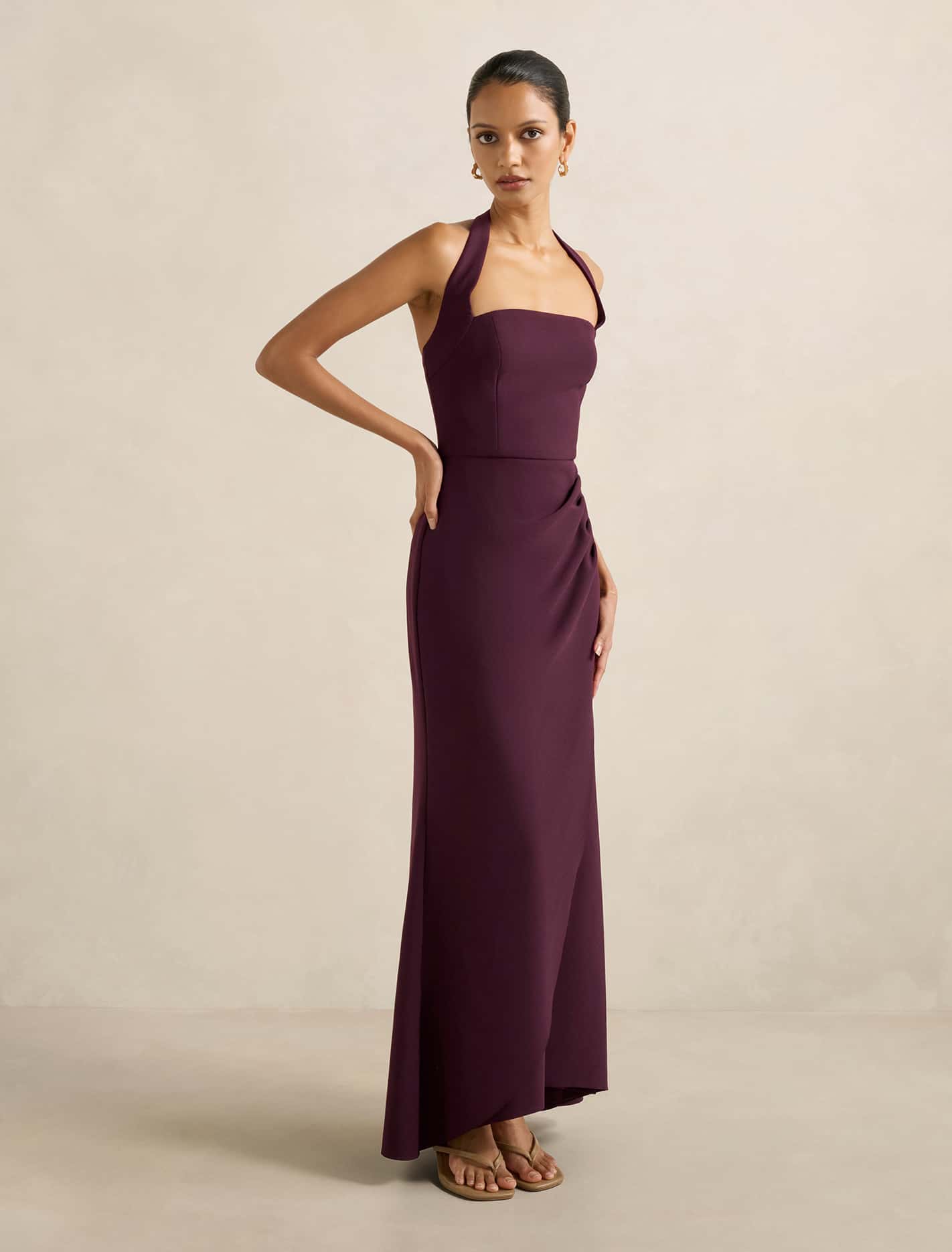 Willow Petite Halter-Wrap Maxi Dress Shiraz
