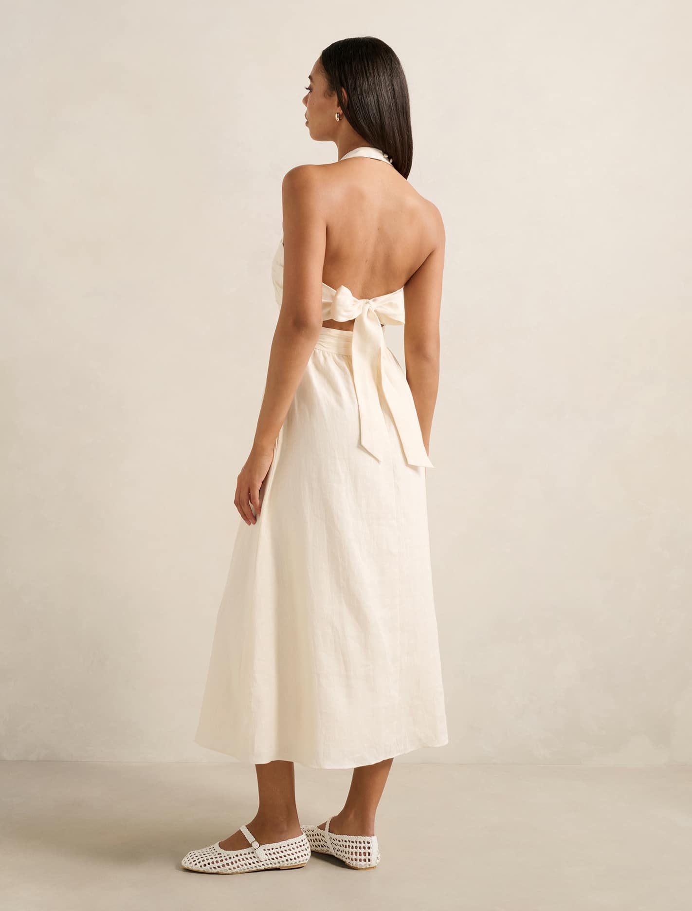 Tilda Halter Linen Midi Dress Pearl