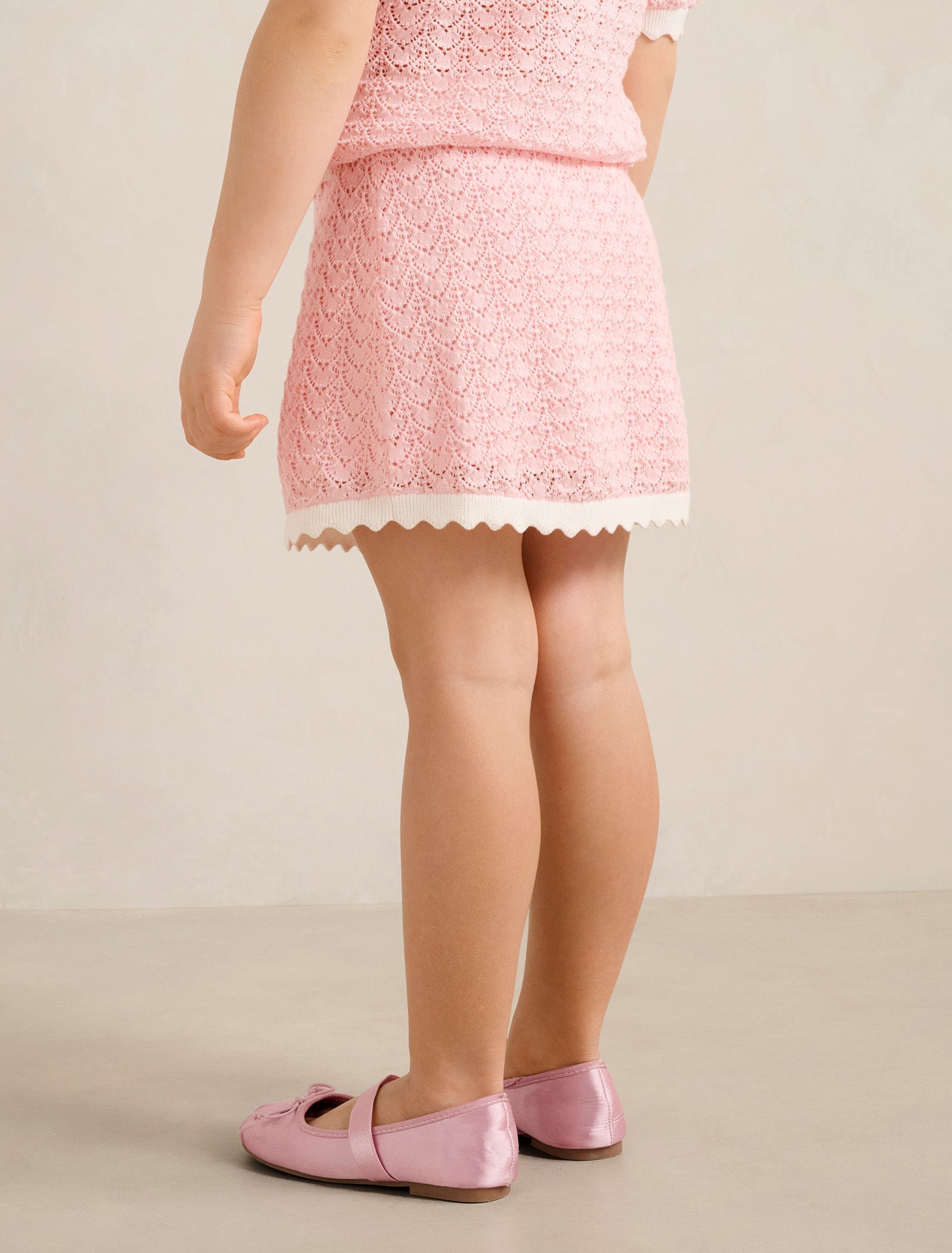 Connie Girls Scallop Knit Skirt Pink