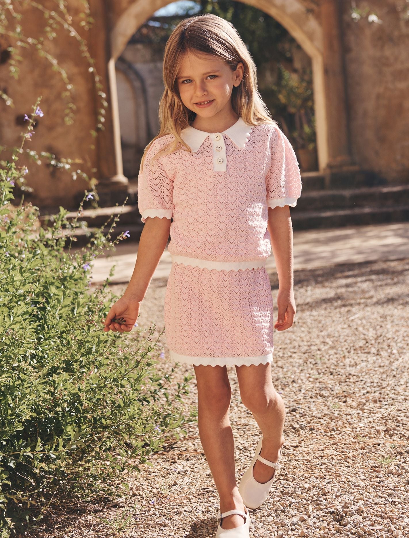 Connie Girls Scallop Knit Skirt Pink