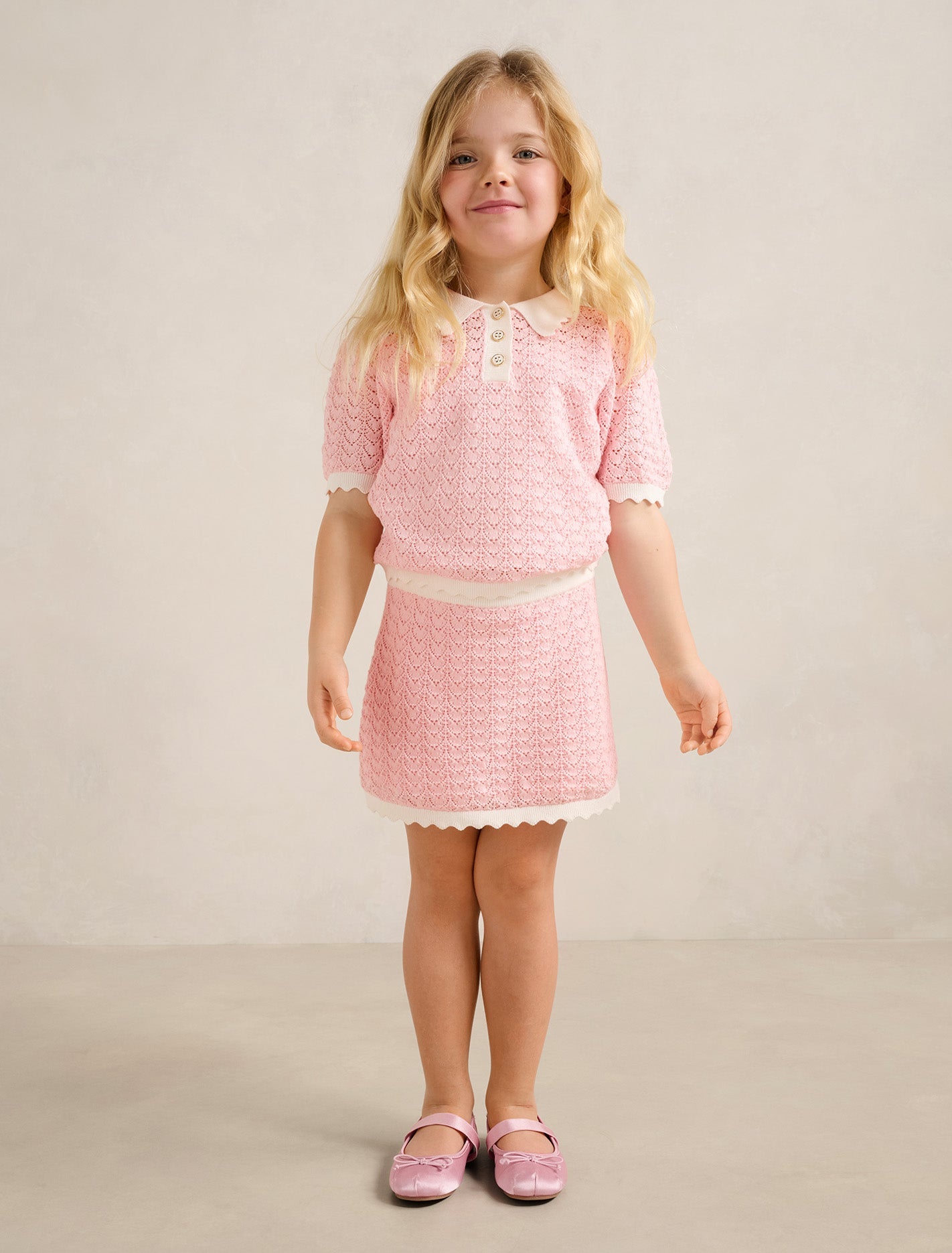 Connie Girls Scallop Knit Skirt Pink