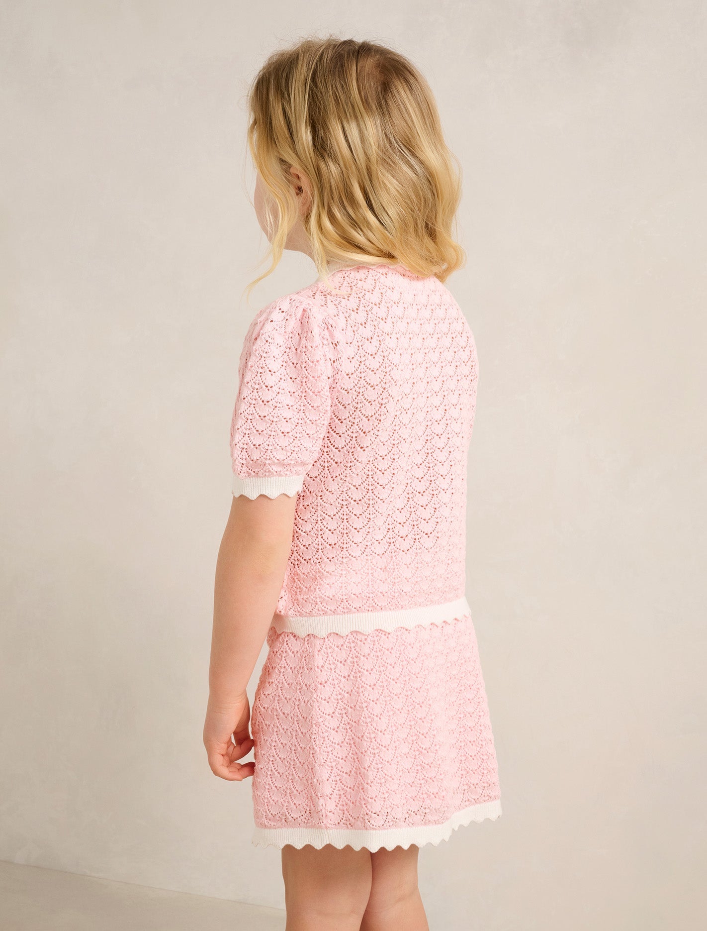 Connie Girls Scallop Knit Top Pink